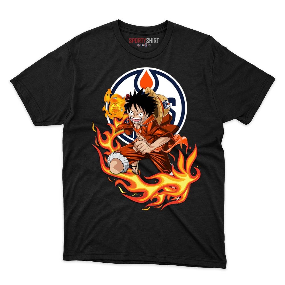 edmonton oilers luffy one piece t shirt 1 Edmonton Oilers Luffy One Piece T Shirt - Image 1