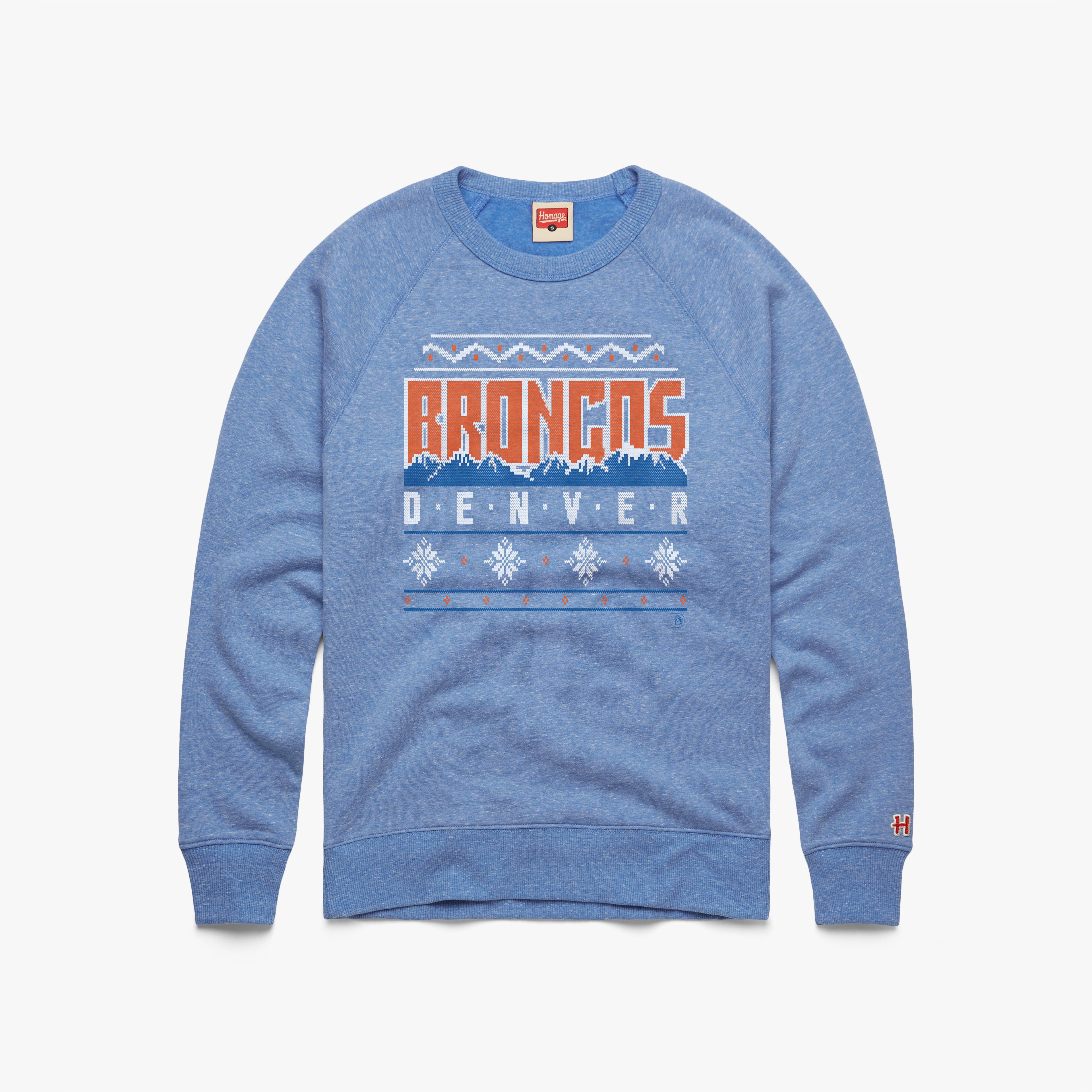 Denver Broncos Holiday Crewneck 01152248002 Light Blue Flat.jpg Denver Broncos Holiday Crewneck