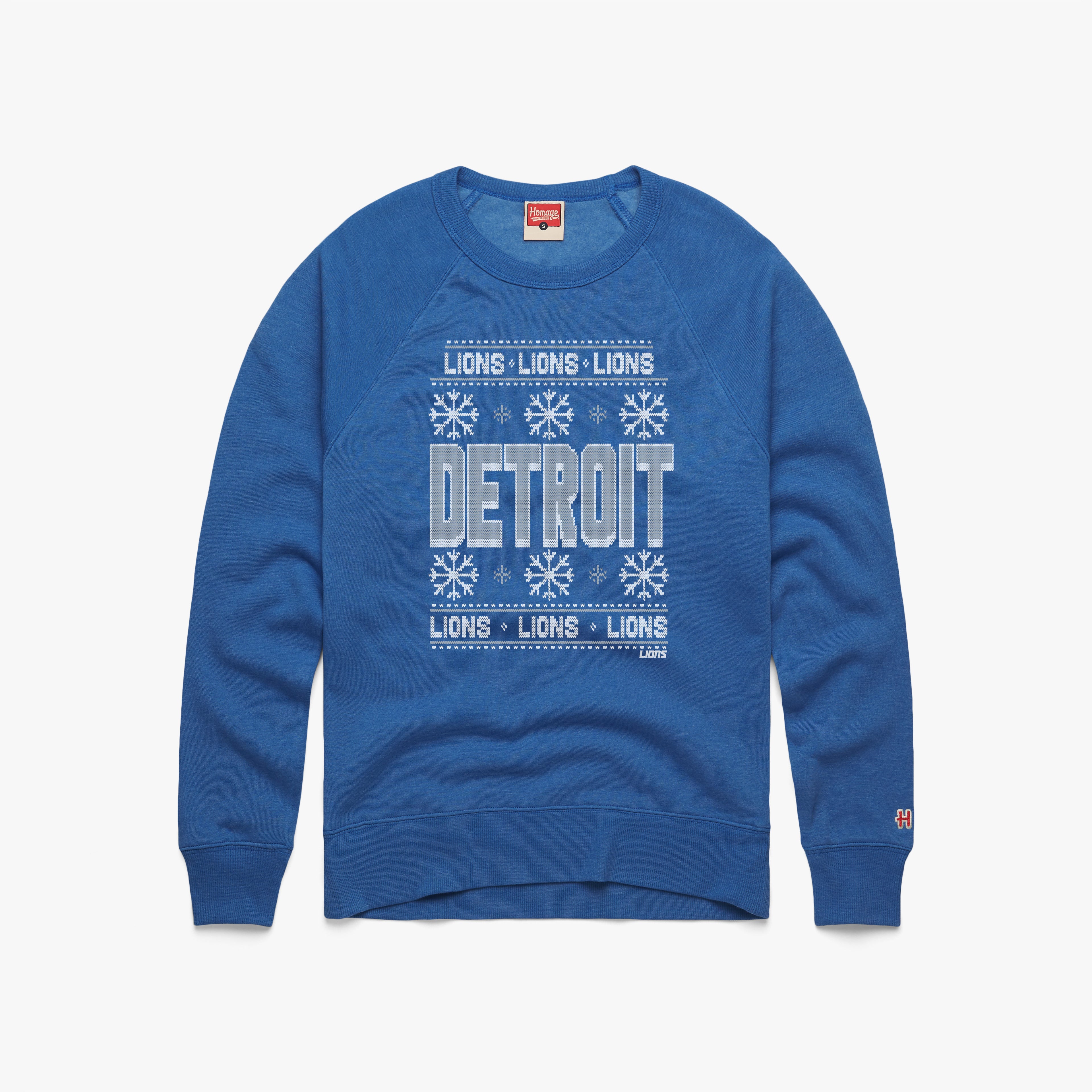 Detroit Lions Holiday Crewneck 01152223518 Royal Blue Flat.jpg Detroit Lions Holiday Crewneck
