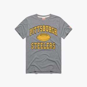 Gray t-shirt with 'Pittsburgh Steelers' text and football graphic on a white background