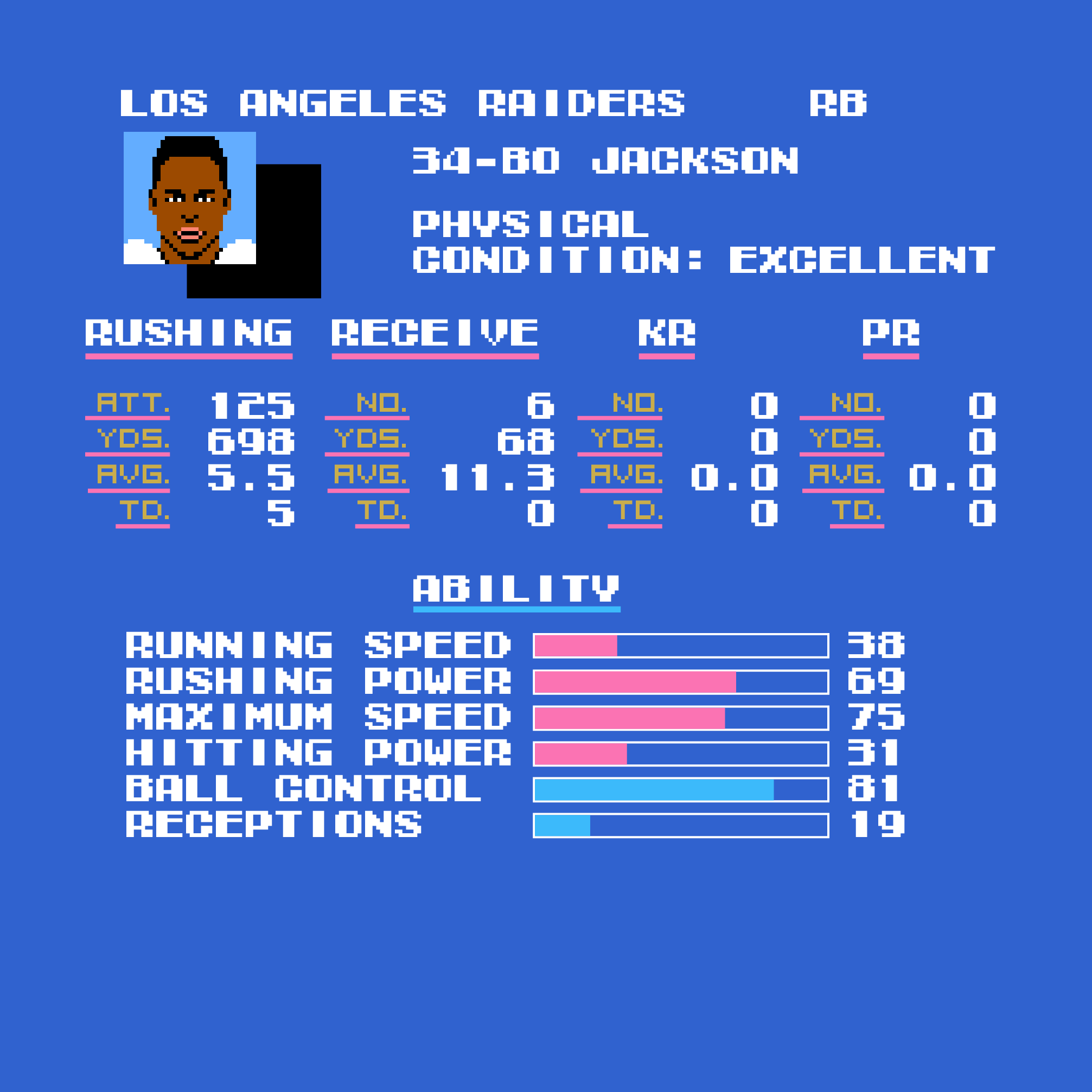 TECMOPLAYERS RB BO JACKSON 1.png Tecmo Bowl Raiders Bo Jackson