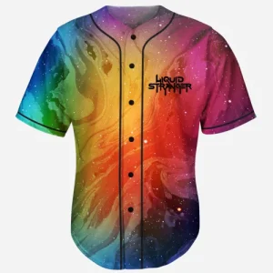Beautiful colorful rainbow marble nebula space liquid stranger wakaan baseball jersey for EDM festivals - Image 1