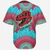 Beautiful Geometric mandala seamless pattern excision t-rex rave baseball jersey for EDM festivals - Image 2