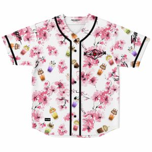 Sakura x Boba Tea cups Baseball Jersey - Image 1